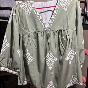 Green Embroidered Women's Top